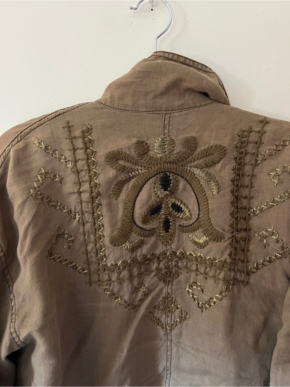 Vintage Free People 100% Linen Embroidered Military Jacket